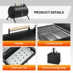 Portable Charcoal Grill Outdoor Stove, Two Side Carbon Griller For BBQ, Tabletop Barbecue Grill For Outdoor Camping Backyard Party, Black