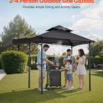 8'x5' Reinforced BBQ Grill Gazebo Canopy With Shelf & Awning Double-Tiered Top