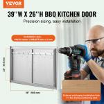 Grill-Zugangstür, 990 X 660 Mm, Doppelte Außenküchentür, Flächenbündig Montierte Edelstahltür, Vertikale Wandtür Mit Griffen Und Haken, Für Grillinsel, Grillstation, Außenschrank