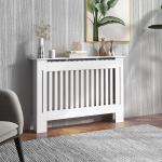 Slatted Radiator Cover Painted Cabinet MDF Lined Grill In White (112L X 19W X 81H Cm)