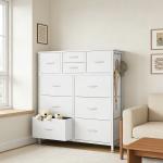 10-Drawer Dresser With Side Pocket & Hooks, Storage Cabinet With Wood Top For Bedroom Closet Organization