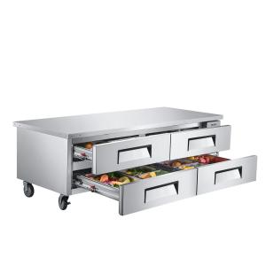 Chef Base Refrigerator, 72" W Commercial Chef Bases Worktop Refrigerators, 4-Drawer Under Counter Fridge With 12 Pans Stainless Steel, Heavy-Duty Refrigerated Base, Invisible Door Handle