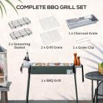 Portable Charcoal Barbecue BBQ Grill With Seasoning Baskets And Hooks, Compact Stainless Steel Cooker For Camping Picnic Hiking Garden Party Festival