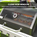 Burner Gas BBQ Grill With Clear View Lid, Portable Gas Barbecue Grill With Built-in Thermometer, Side Table, Cabinet, Wheels, Grease Tray For Garden Party Outdoor Cooking, Black