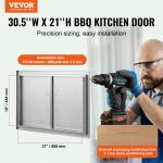 Grill-Zugangstür, 774 X 533 Mm, Doppelte Außenküchentür, Flächenbündig Montierte Edelstahltür, Vertikale Wandtür Mit Griffen, Für Grillinsel, Grillstation, Außenschrank