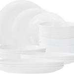 Lily Bone China Dinnerware Set, 16 Pieces, Service For 4, White Plates, Dishes, Bowls Set, Microwave And Dishwasher Safe