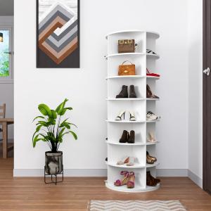 7 Tier Rotating Shoe Rack Tower, Spinning Shoe Display, 360 Shoe Rack Storage Round Carousel, Vertical Handbag Rotate Shoes Closet Organization WHITE