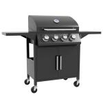 4 Burner Gas BBQ Grill Outdoor Portable Barbecue Trolley W/ Warming Rack, Side Shelves, Storage Cabinet, Thermometer