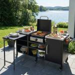 K&K 72.4 Large Grill Table For Large Big Green Egg, Metal Outdoor Grill Cart With Fold-out Prep Table, Adjustable Shelves, Spice Rack, Outdoor Kitchen Island For Big Green Egg, Kamado Joe Classic