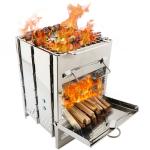 Mini Outdoor Firewood Stove Camping Cooking Picnic Grill Folding Stove Square Wood Steel Travel Charcoal