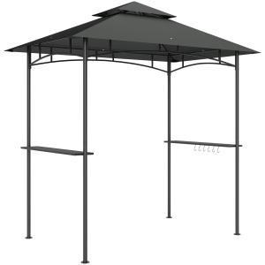 8' X 5' Grill Gazebo, Double Tiered BBQ Gazebo Shelter Canopy With LED Lights, 2 Side Shelves, Hooks, Dark Grey