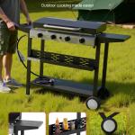 Gas Griddle, 4-Burner Flat Top Grill, 29 Inch Grill Plate Propane Griddle With Wheels, Lid, 28000 BTU Outdoor Flat Top Grills For Pan-Frying, Grilling, Stir-Frying, & BBQ, Pulse Ignition