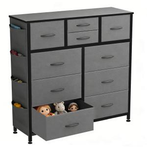 10-Drawer Dresser With Side Pocket & Hooks, Storage Cabinet With Wood Top For Bedroom Closet Organization