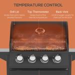 4 Burner Gas BBQ Grill Outdoor Portable Barbecue Trolley W/ Warming Rack, Side Shelves, Storage Cabinet, Thermometer