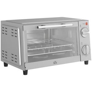 Mini Oven, 9L Countertop Electric Grill, Toaster Oven With Adjustable Temperature, Timer, Dishwasher Safe Baking Tray And Wire Rack, 750W, Silver