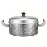 Pure 999 Fine Silver Elegant Floral Engraved Silver Casserole Pot with Wooden Handle Accents - Handicraft