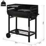 Steel 2-Grill Charcoal BBQ W/ Wheels Black