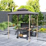 8' X 5' Grill Gazebo, Double Tiered Barbecue Grill Gazebo Shelter With 2 Side Shelves And 10 Hooks For Patio, Garden