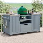 K&K 66.5 Outdoor Kitchen Island, Solid Wood Outdoor Grill Cart, Featuring Stainless Steel Countertop And Drawers, Compatible With Large Green Egg Grill, Carducci Gray And Blue Model