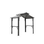 8x5FT Hardtop Grill Gazebo, Outdoor BBQ Gazebo W Galvanized Steel Double Roof, Permanent Sun Shade Grill Canopy Shelter With 2 Side Shelves And Ceiling Hook For Patio Deck Yard Garden  Grey