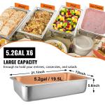 6 Pack Steam Table Pans 20.9 X 12.8 X 5.9 Inch Deep Steam Table Pan Full Size 20.5L Deep Food Container Stainless Steel Oven Tray Hotel Pans Anti-Jam Steam Table Food Pan