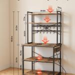 Kitchen Bakers Rack, 5 Ft Power Cable Bakers Rack With Power Outlet, Kitchen Stand With X-Shaped Support Bar, 12 S-Shaped Hooks, Coffee Bar Stand For Dishes, Spice Bottles, Built-In Power Strip