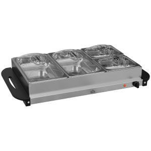 4 Tray Electric Food Warmer Buffet Server With Warming Plate, Cool Touch Handles, Adjustable Temperature, 300W, 2 X 2.4L And 2 X 1L Pans