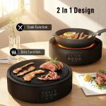 Electric Ceramic Hob With Grill Plate, Multifunctional 36cm Plug In Electric Hob With 4 Heat Levels For All Type Pot