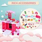 38 Pcs Kids Children Kitchen Play Set W/ Realistic Sounds Lights Food Utensils Pots Pans Appliances Toy Game Pink