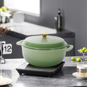 Cast Iron 6QT Cookware Gradient Green With Two Silicone Gloves Enameled Pot