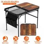 35.43x23.62x26in Foldable Camping Table Collapsible Picnic Aluminum Alloy Grill Stand 66LBS Max Load Height Adjustable BBQ Table With Adjustable Height Storage Net