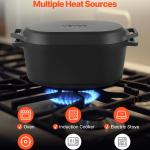 Enameled Cast Iron Dutch Oven Heavy-Duty Cookware With Lid Handles 3.5 Qt Black
