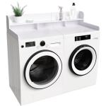 Washer Dryer Countertop With Non-slip Pads Laundry Wood Shelf Topper With Edge, 54Width X 27.5Depth Double Layer Organizer For Washer And Dryer Laundry Hamper Counter Storage Organization WHITE