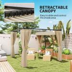 3 X 3(m) Retractable Pergola, Garden Gazebo Shelter With Curtains, For Grill, Patio, Deck, Beige