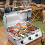 Tabletop Gas Grill, 3-Burner Stainless Steel Portable Propane Grill, With Built-in Thermometer, Travel Locks, Weatherproof Lid, 22,500 BTU Total, For Outdoor Cooking, Patio, Party, Camping, RV