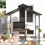 8 x 5ft Hardtop Grill Gazebo with Double Metal Roof, 2 Side Shelves and 10 Hooks for Patio Backyard Lawn Deck