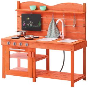 Mud Kitchen For Kids, Wooden Toy Play Kitchen Set, Outdoor Toddler Grocery Store Playset For Boys & Girls, Pretend Play Kitchen With Stoves, Sink, Faucet, Blackboard, Cookware Pots, Accessories