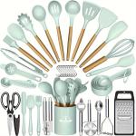 44-Piece Wooden-Handle Silicone Kitchenware Set For High-Temperature And Non-Stick Pans