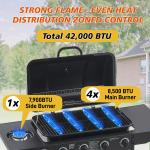 4 Burner BBQ Propane Gas Grill With Side Burner 42000 BTU Output Stainless Steel Barbecue Grill With Enamel-Coated Grates And Side Tables For Outdoor Cooking Kitchen And Patio Backyard.