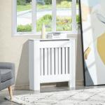 Slatted Radiator Cover Painted Cabinet MDF Lined Grill In White (78L X 19W X 81H Cm)