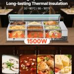 Commercial Food Warmer, 1500W Electric Stainless Steel Steam Food Warmer With Glass Cover, 6 X 1/2 Size Pans Buffet Bain Marie With Soup & Perforated Ladles, For Catering, Restaurant & Party