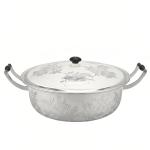 925 Sterling Silver Elegant Silver Serving Casserole Pot with Intricate Floral Engravings and Matching Lid - Handicraft