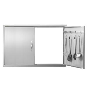 Grill-Zugangstür, 990 X 660 Mm, Doppelte Außenküchentür, Flächenbündig Montierte Edelstahltür, Vertikale Wandtür Mit Griffen Und Haken, Für Grillinsel, Grillstation, Außenschrank