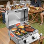 Tabletop Gas Grill, 2-Burner Stainless Steel Portable Propane Grill, With Built-in Thermometer, Travel Locks, Weatherproof Lid, 15,000 BTU Total, For Outdoor Cooking, Patio, Party, Camping, RV