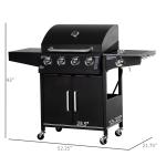 52" Barbecue Grill With Wheels 4+1 Burner Liquid Propane Gas Grill Outdoor Cabinet Style BBQ Trolley W/ Side Burner, Warming Rack