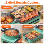 Electric Grill And Hot Pot Combo - 1600W Smokeless Korean BBQ Grill With Dual-Zone Cooking Non-Stick Surface & Adjustable Temp Control For 3-6 People IndoorOutdoor Use