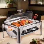 4Qt 1 Pack Rectangle Roll Top Chafing Dish Set 2 Half Size Pans Stainless Steel