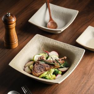 Unglazed Earthenware Square Bowl Vintage Ceramic Dish For Cold Dishes