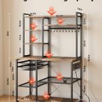 Kitchen Bakers Rack, 5 Ft Power Cable Bakers Rack With Power Outlet, Kitchen Stand With X-Shaped Support Bar, 10 S-Shaped Hooks, Coffee Bar Stand For Dishes, Spice Bottles, Built-In Power Strip