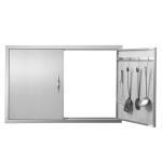 Grill-Zugangstür, 990 X 660 Mm, Doppelte Außenküchentür, Flächenbündig Montierte Edelstahltür, Vertikale Wandtür Mit Griffen Und Haken, Für Grillinsel, Grillstation, Außenschrank